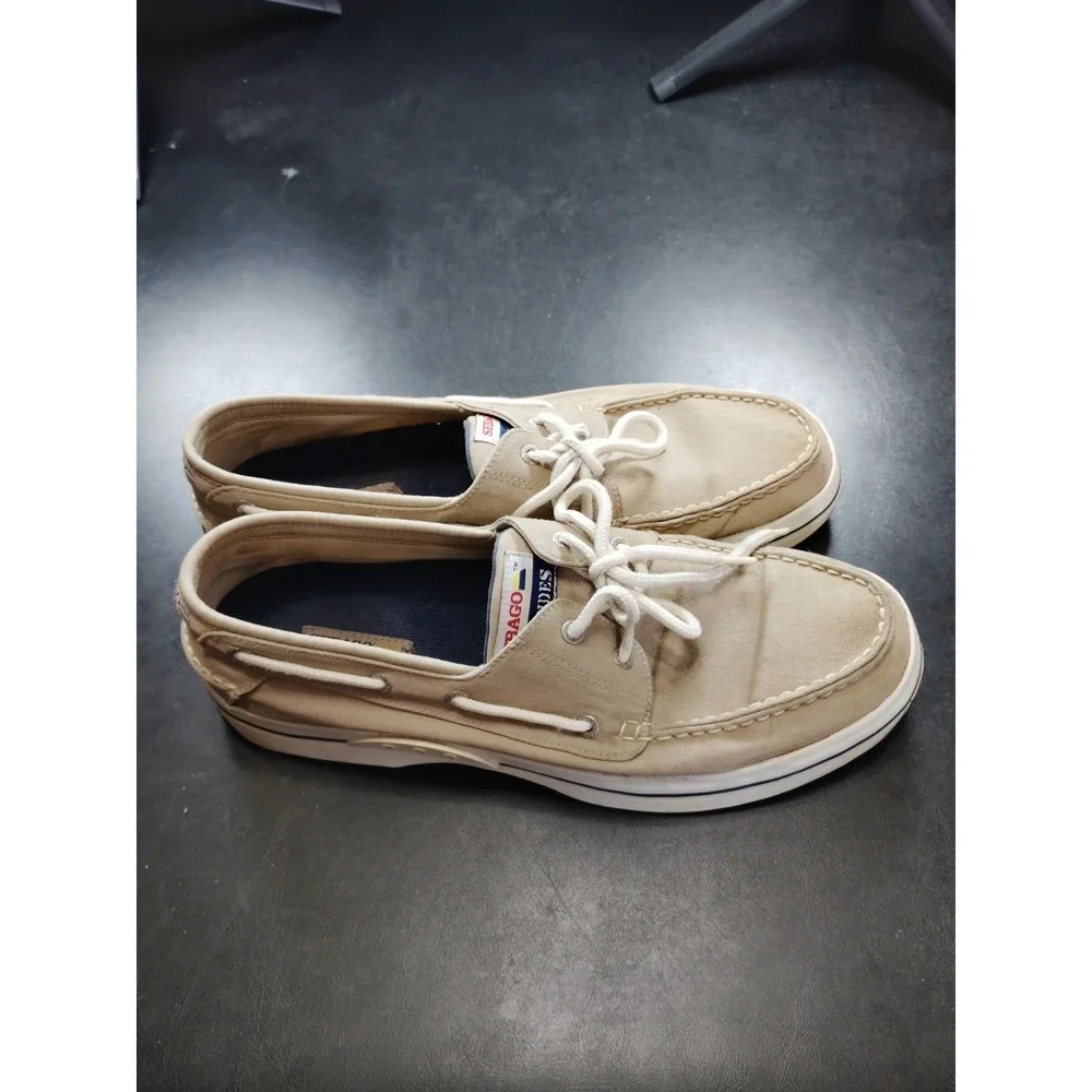 Sebago Docksides Men 13 Beige Canvas Boat Shoes Casual Slip On Loafers Preppy